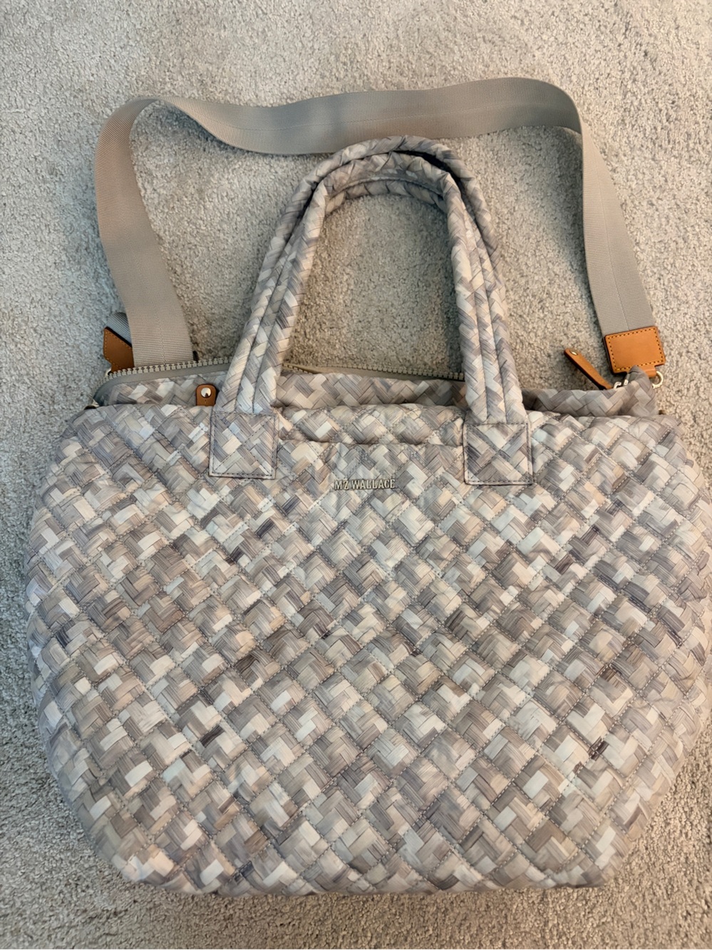 MZ Wallace Metro Deluxe Tote in Basketweave print with Trolley/Luggage Sleeve